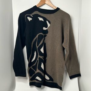Vintage wool angora panther intarsia sweater